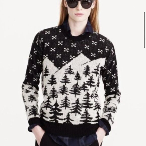 J. Crew Oversize Wool Fair Isle Snow Mountain Trees Sweater - Picture 3 of 8